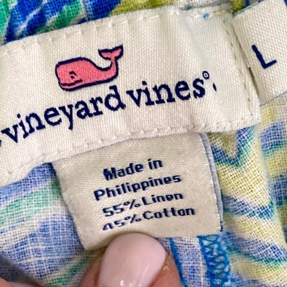Vineyard Vines Linen Blend blue white pull on shorts size L - Picture 6 of 9